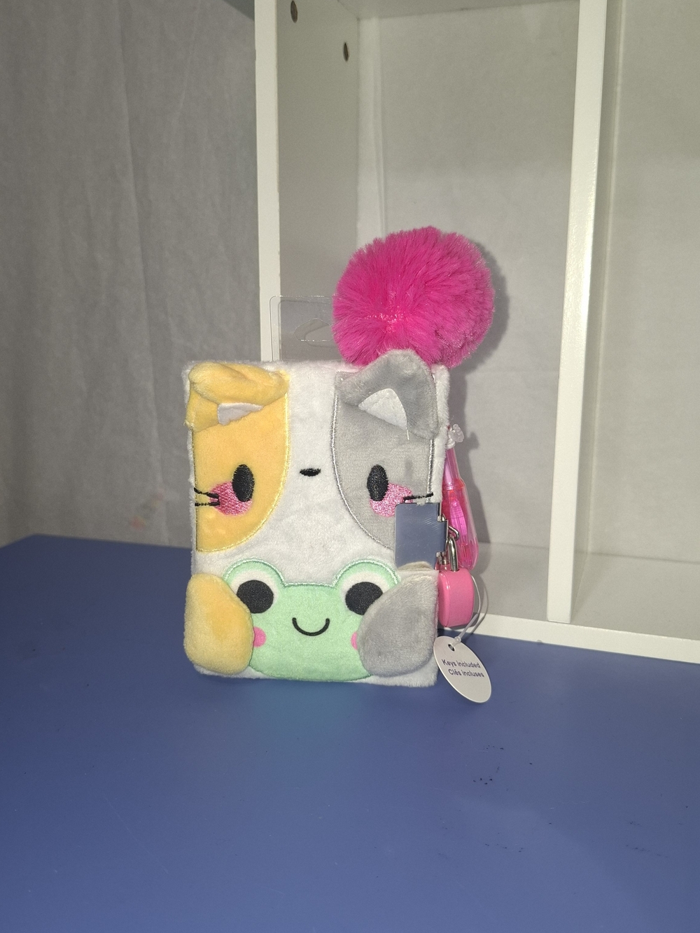 Adorable Cat with Frog Mini Plush Lock Diary- NWT